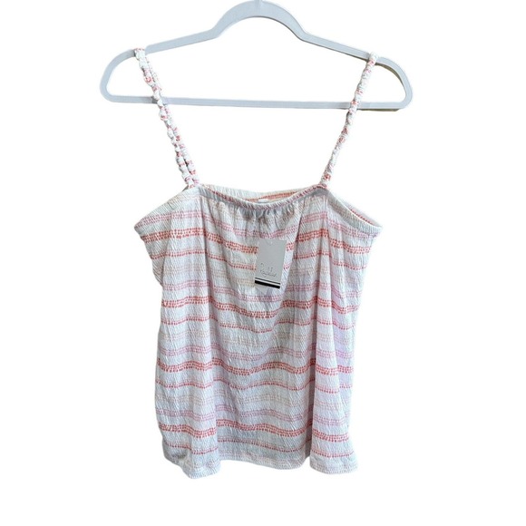 Roudelain Womens Spaghetti Strap Tank Top Pink And White Striped Size Medium NEW - Picture 2 of 12